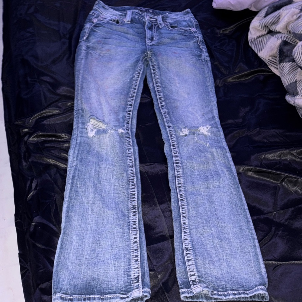Miss Me Blue Distressed Flare Jeans